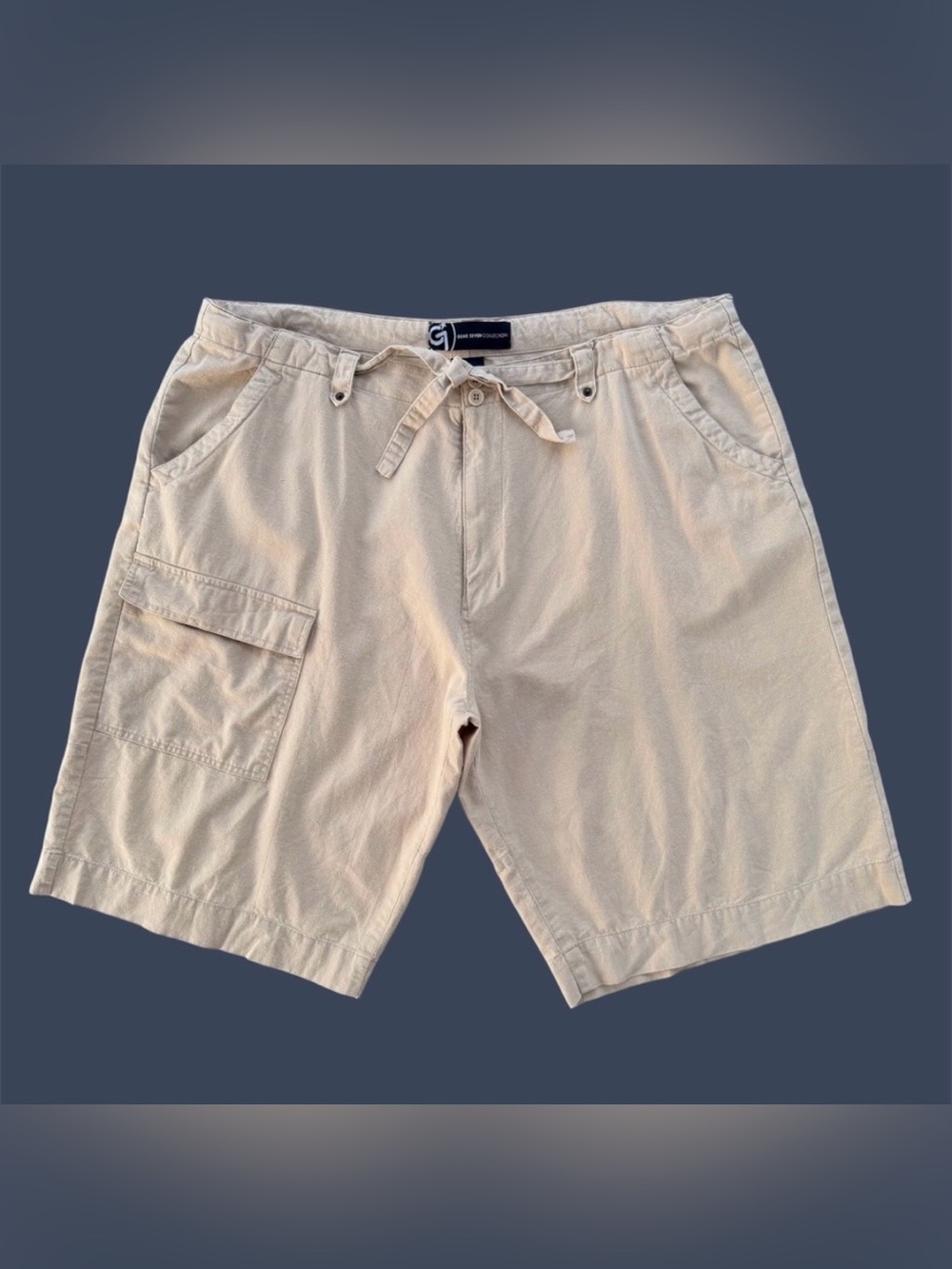 Gear Seven Beige Big & Tall Linen Cotton Blend Drawstring Cargo Shorts, Men’s 42